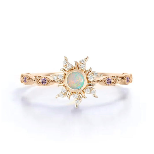 Opal & Amethyst Magic Sunflower Wedding Ring
