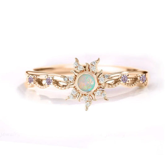 Magic Sunflower Lost Princess Opal Ring in 14K Yellow Gold Finish