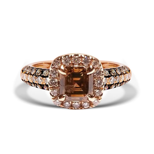 Asscher Cut Champagne Diamond halo Ring- 14k Rose Gold Vermeil