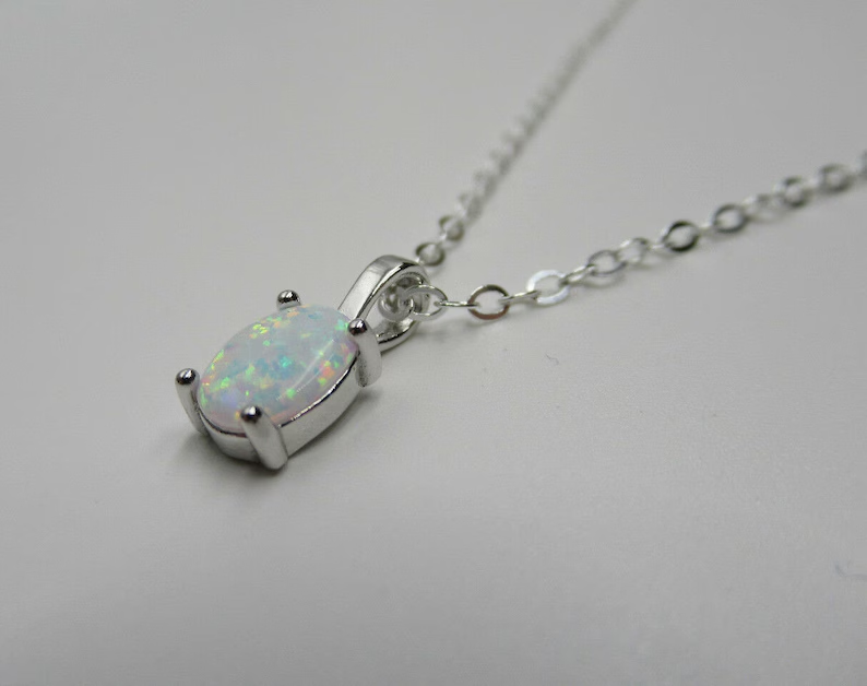 Oval Shaped Fire Opal Solitaire Pendant Necklace 925 Sterling Silver