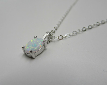 Opal Pendant Necklace - Solitaire Pendant 925 Sterling Silver