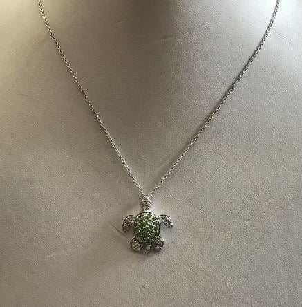 Lucky Charm Peridot Sea Turtle Pendant Necklace in 925 Sterling Silver - Gift For Lovers