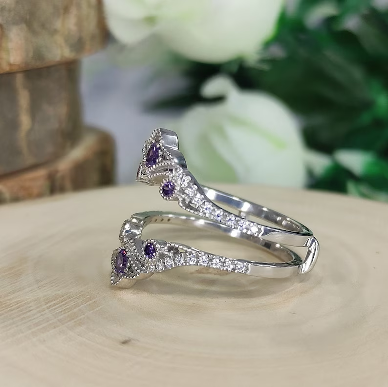 Vintage Amethyst Enhancer Wedding Ring 925 Sterling Silver-Ring Wrap Enhance-AJUKEnterprise