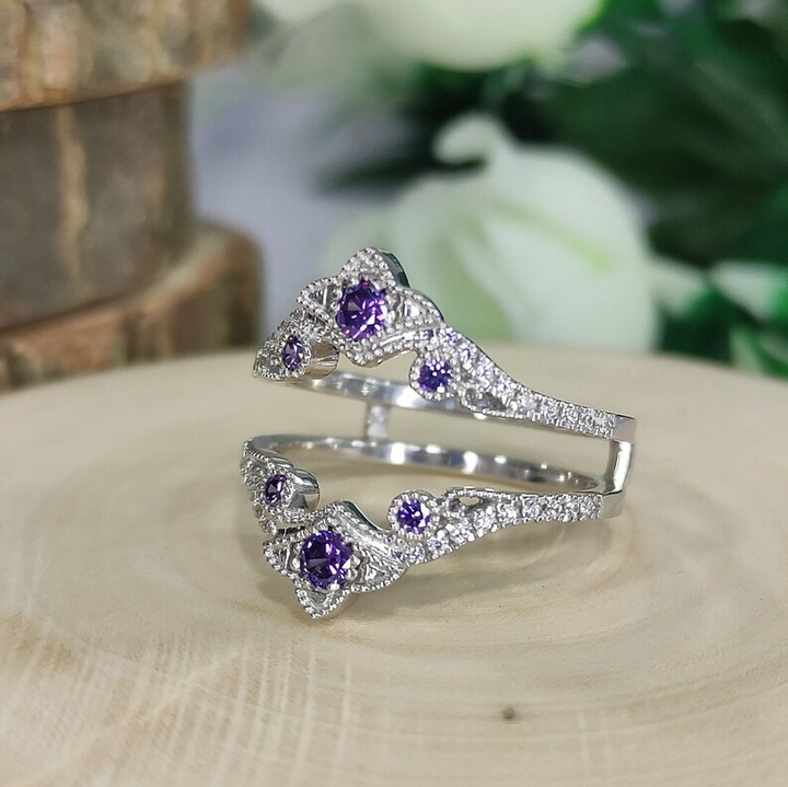 Vintage Amethyst Enhancer Wedding Ring 925 Sterling Silver-Ring Wrap Enhance-AJUKEnterprise