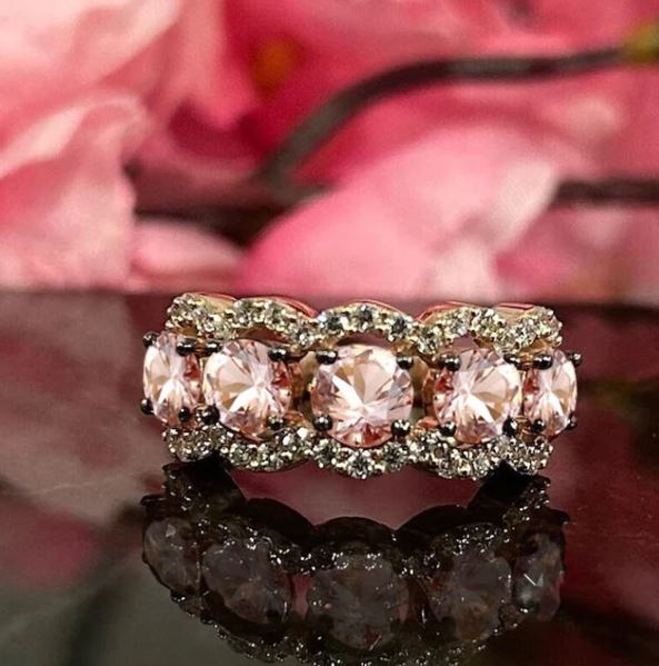 2 Ct Morganite & Champagne Diamond Ring Engagement Ring in 14K Rose Gold Finish