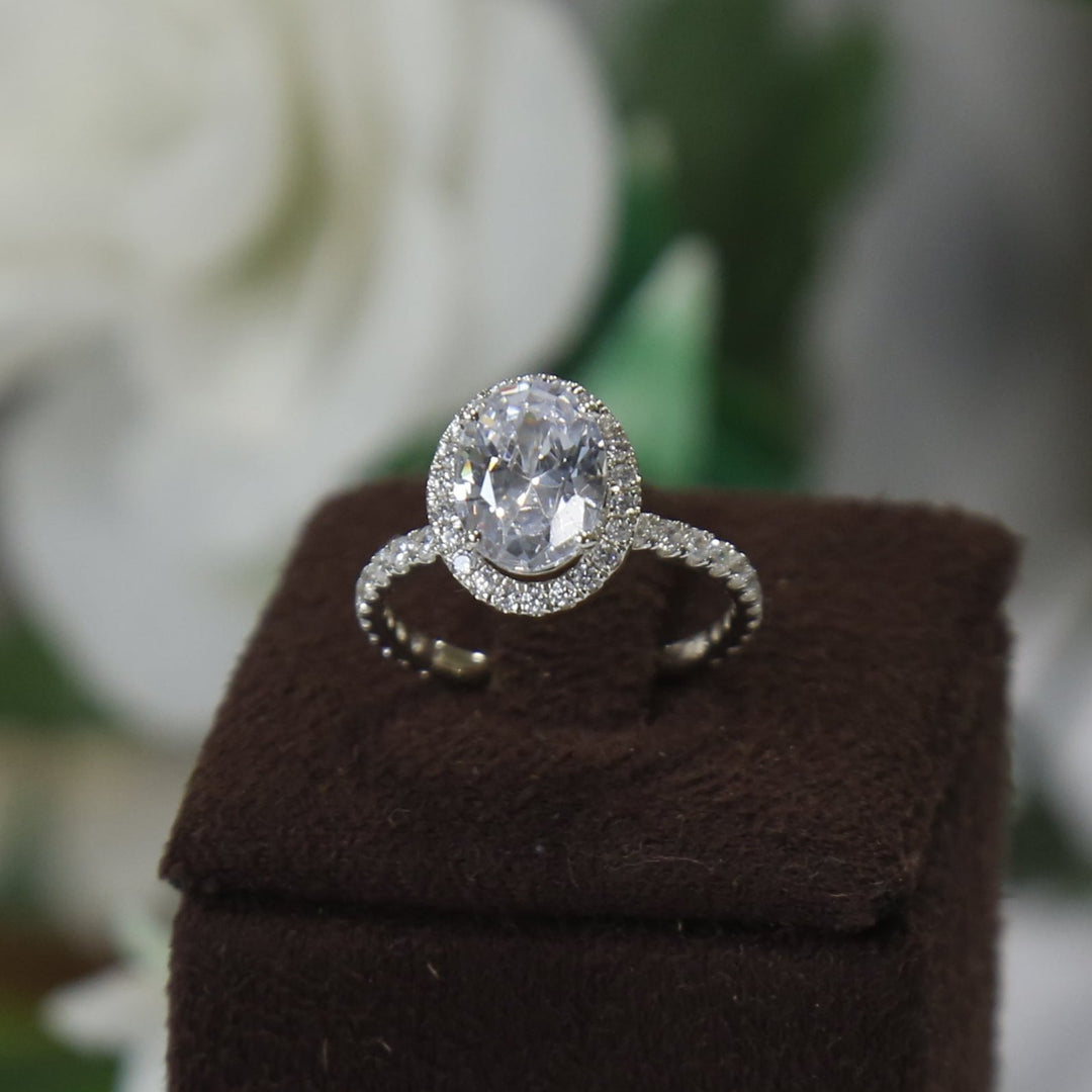 White Zircon Halo Engagement Ring For Womens in 925 Sterling Silver Rings - Annivesary Gift