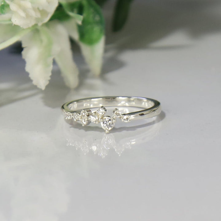 Dainty Scattered Ring - Iconic Cluster Wedding Ring in 14k White Gold Finish