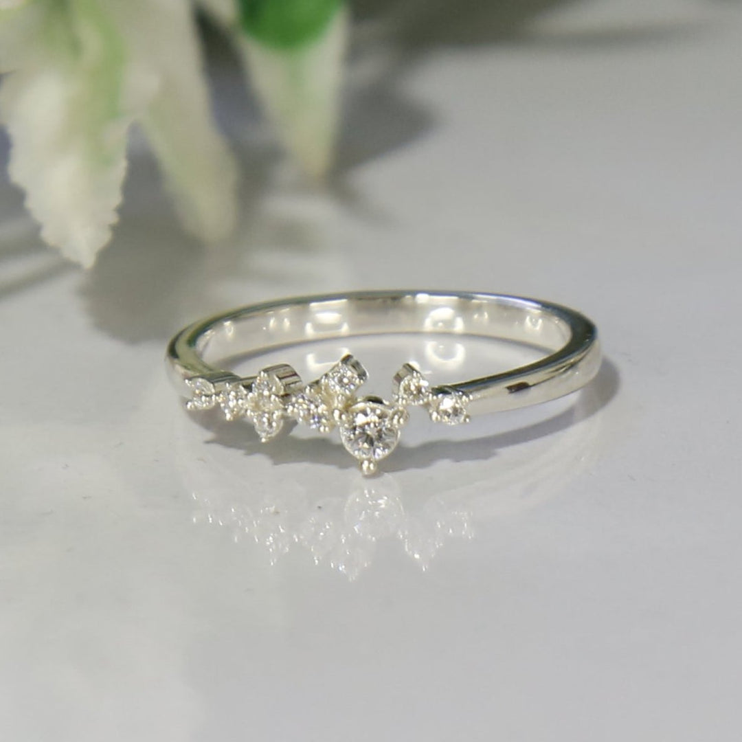 Dainty Scattered Ring - Iconic Cluster Wedding Ring in 14k White Gold Finish