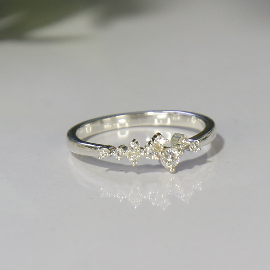 Dainty Scattered Ring - Iconic Cluster Wedding Ring in 14k White Gold Finish