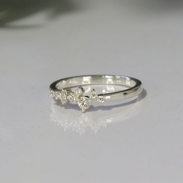 Dainty Scattered Ring - Iconic Cluster Wedding Ring in 14k White Gold Finish