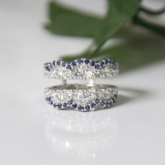Blue Sapphire & White Diamond Wrap Ring Jacket-Ring Wrap Enhance-AJUKEnterprise