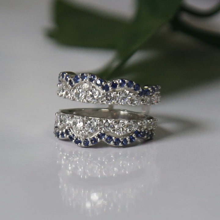 Blue Sapphire & White Diamond Wrap Ring Jacket-Ring Wrap Enhance-AJUKEnterprise