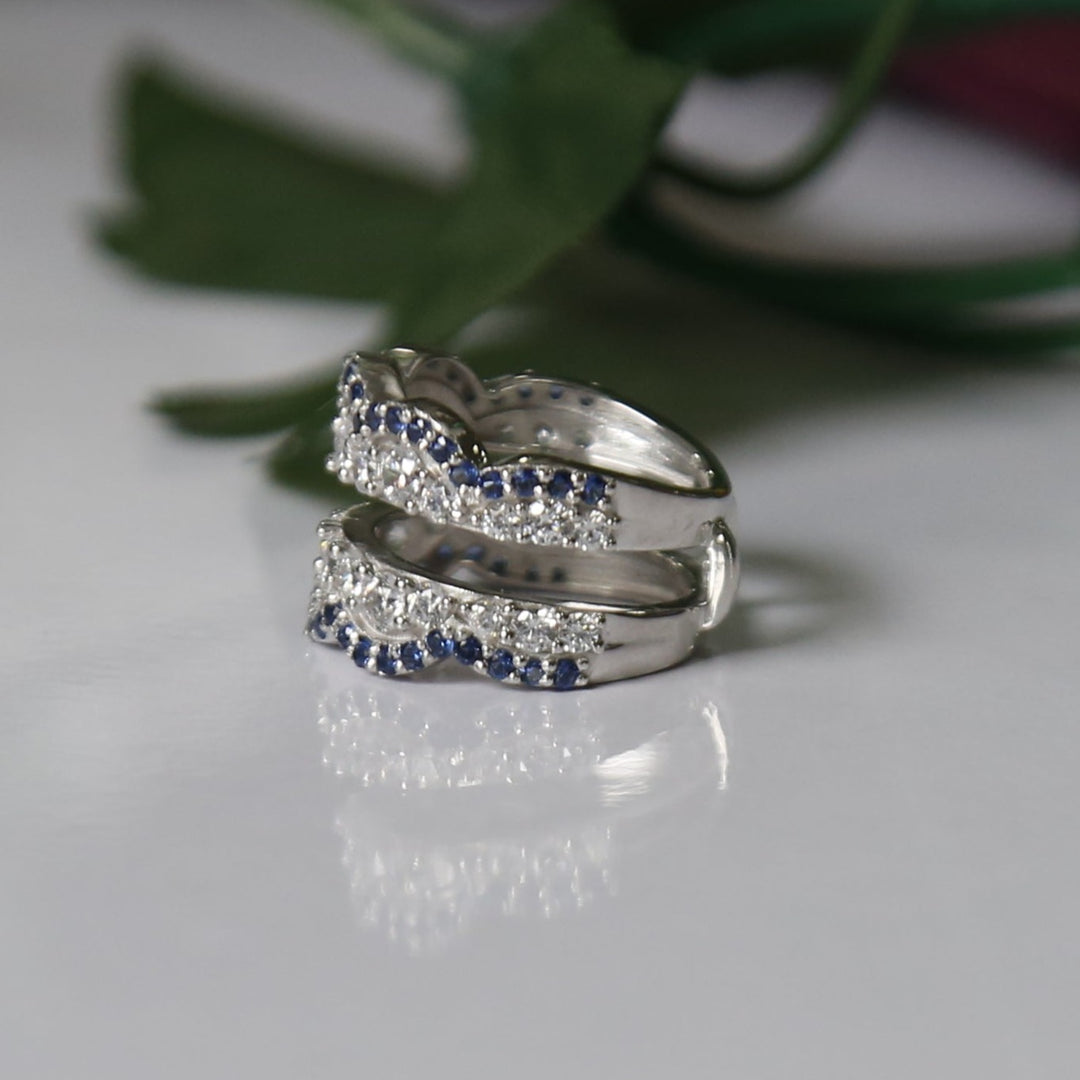 Blue Sapphire & White Diamond Wrap Ring Jacket-Ring Wrap Enhance-AJUKEnterprise