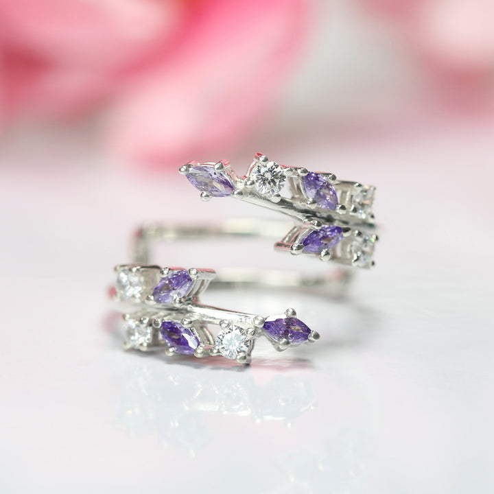 Marquise Cut Amethyst Open Ring Enhancer - Wedding Wrap Ring Guard - February Birthstone - Gift For Her