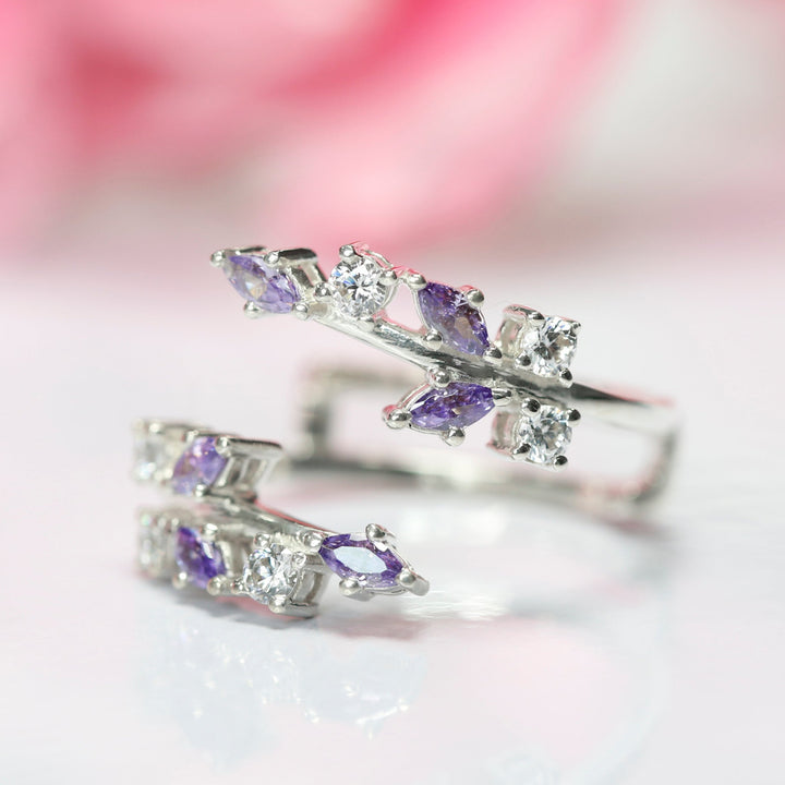 Marquise Cut Amethyst Open Ring Enhancer - Wedding Wrap Ring Guard - February Birthstone - Gift For Her