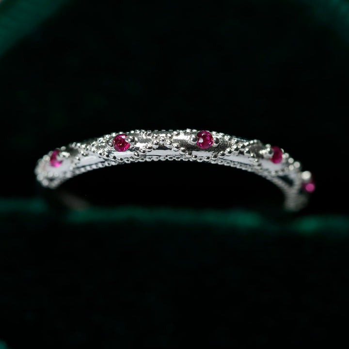 Ruby Half Eternity Ring for Women - Art Deco Wedding Band 925 Sterling Silver