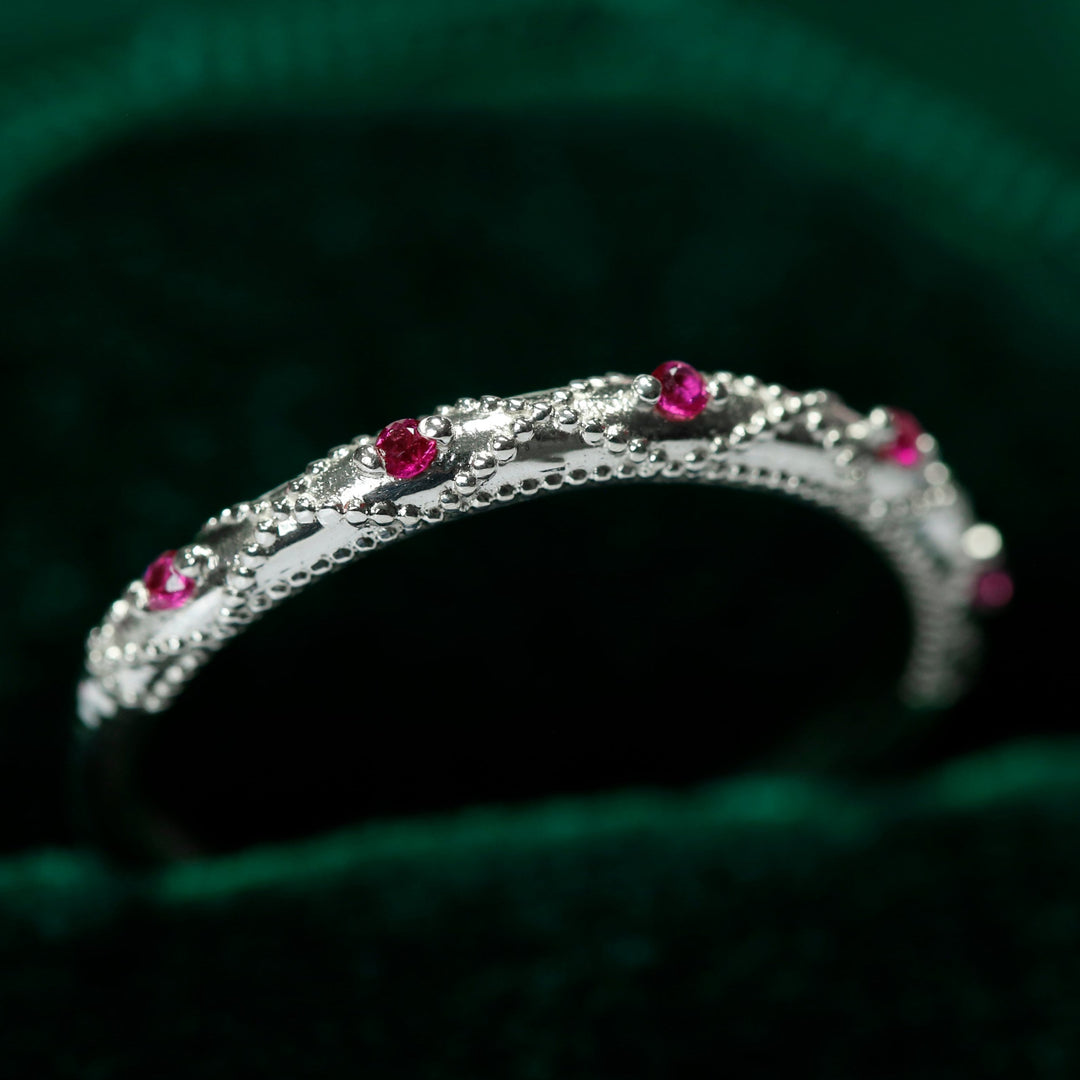 Ruby Half Eternity Ring for Women - Art Deco Wedding Band 925 Sterling Silver