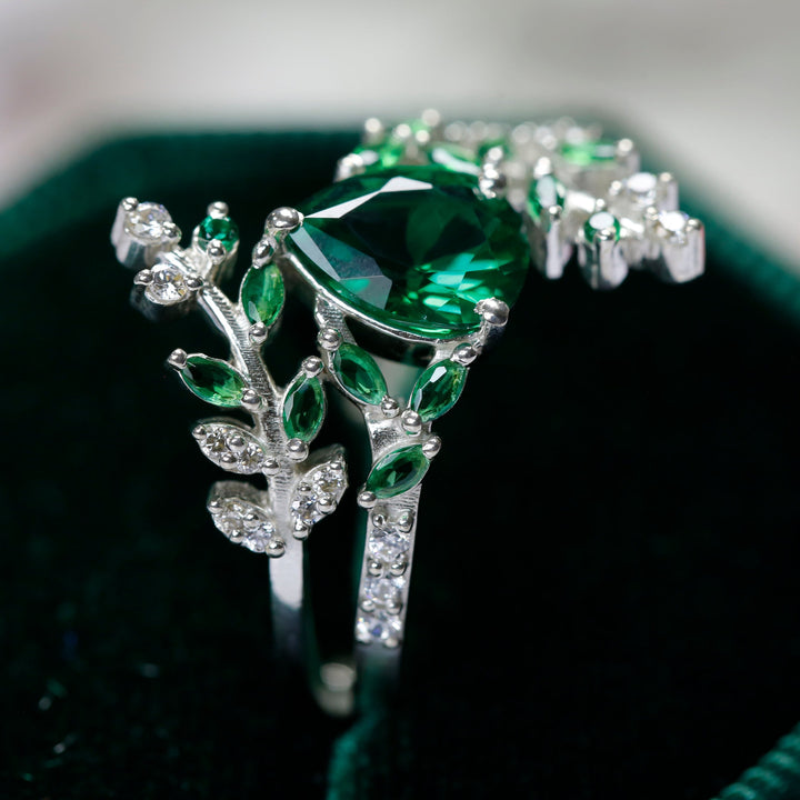 Emerald Leaf Engagement Ring - Unique Promise Ring For Her - Emerald Birthstone - May Birthstone