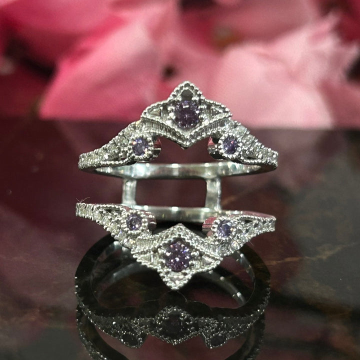 Vintage Amethyst Enhancer Wedding Ring in 925 Sterling Silver - Anniversary Gift - Gift For Her