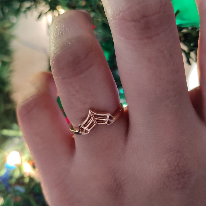 Spider Web Stackable Ring 14K Rose Gold Over - Spider Web Band Ring - Gothic Ring - Christmas Gift