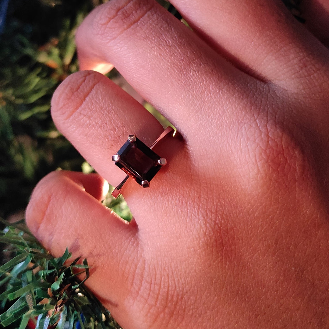 Emerald Cut Natural Brown Diamond Engagement Ring - 14k Rose Gold Over - Anniversary Gift For Her