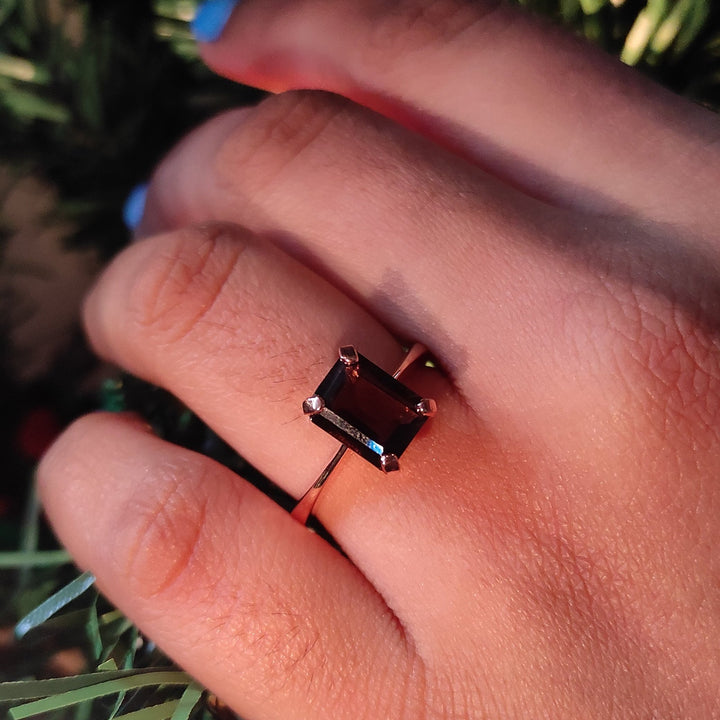 Emerald Cut Natural Brown Diamond Engagement Ring - 14k Rose Gold Over - Anniversary Gift For Her