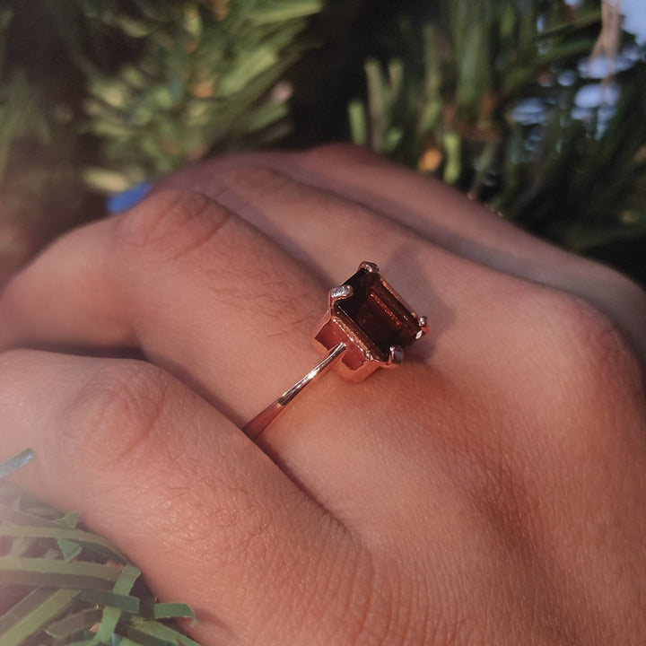 Emerald Cut Natural Brown Diamond Engagement Ring - 14k Rose Gold Over - Anniversary Gift For Her