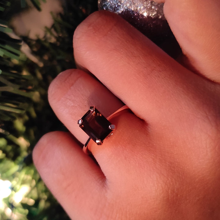 Emerald Cut Natural Brown Diamond Engagement Ring - 14k Rose Gold Over - Anniversary Gift For Her