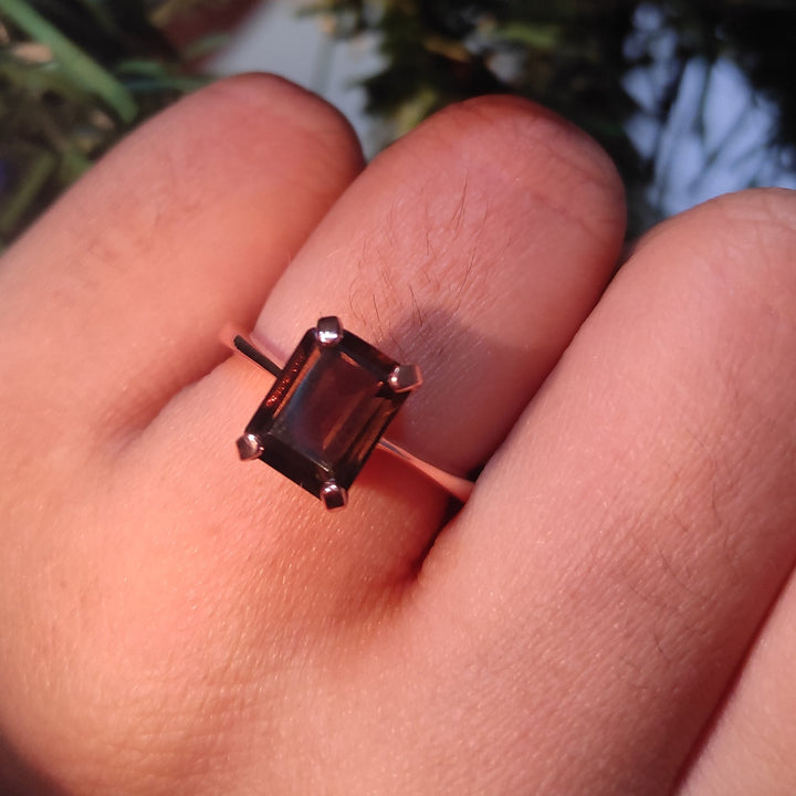 Emerald Cut Natural Brown Diamond Engagement Ring - 14k Rose Gold Over - Anniversary Gift For Her