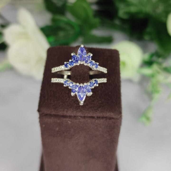 Ropund & Marquise Blue Sapphire Vintage Ring Guard - September Birthstone