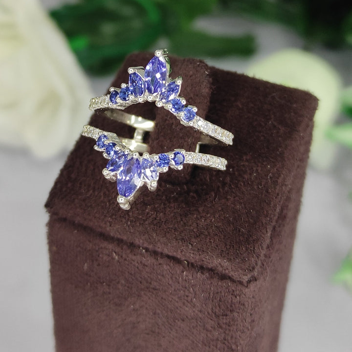 Ropund & Marquise Blue Sapphire Vintage Ring Guard - September Birthstone