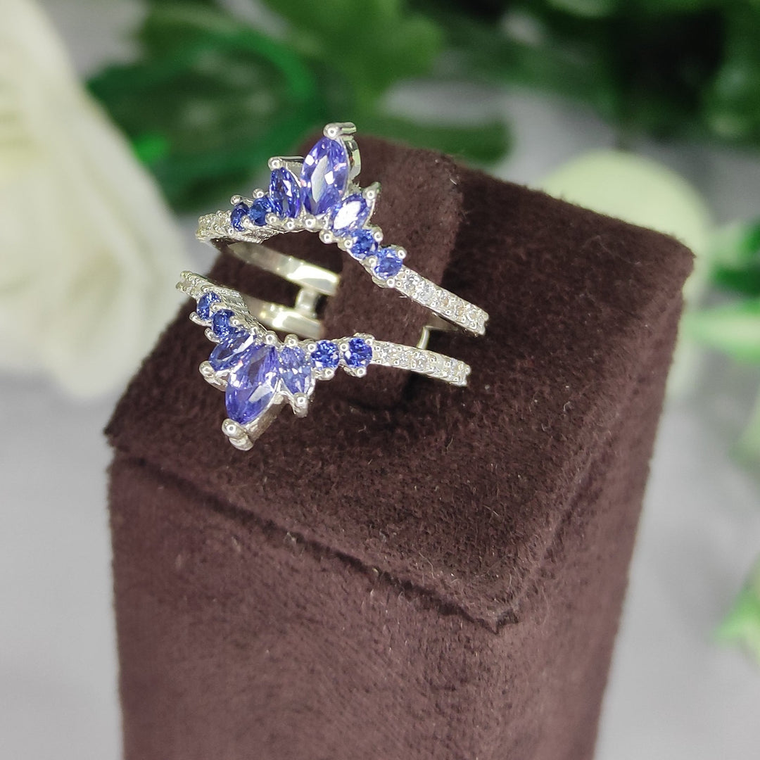 Ropund & Marquise Blue Sapphire Vintage Ring Guard - September Birthstone