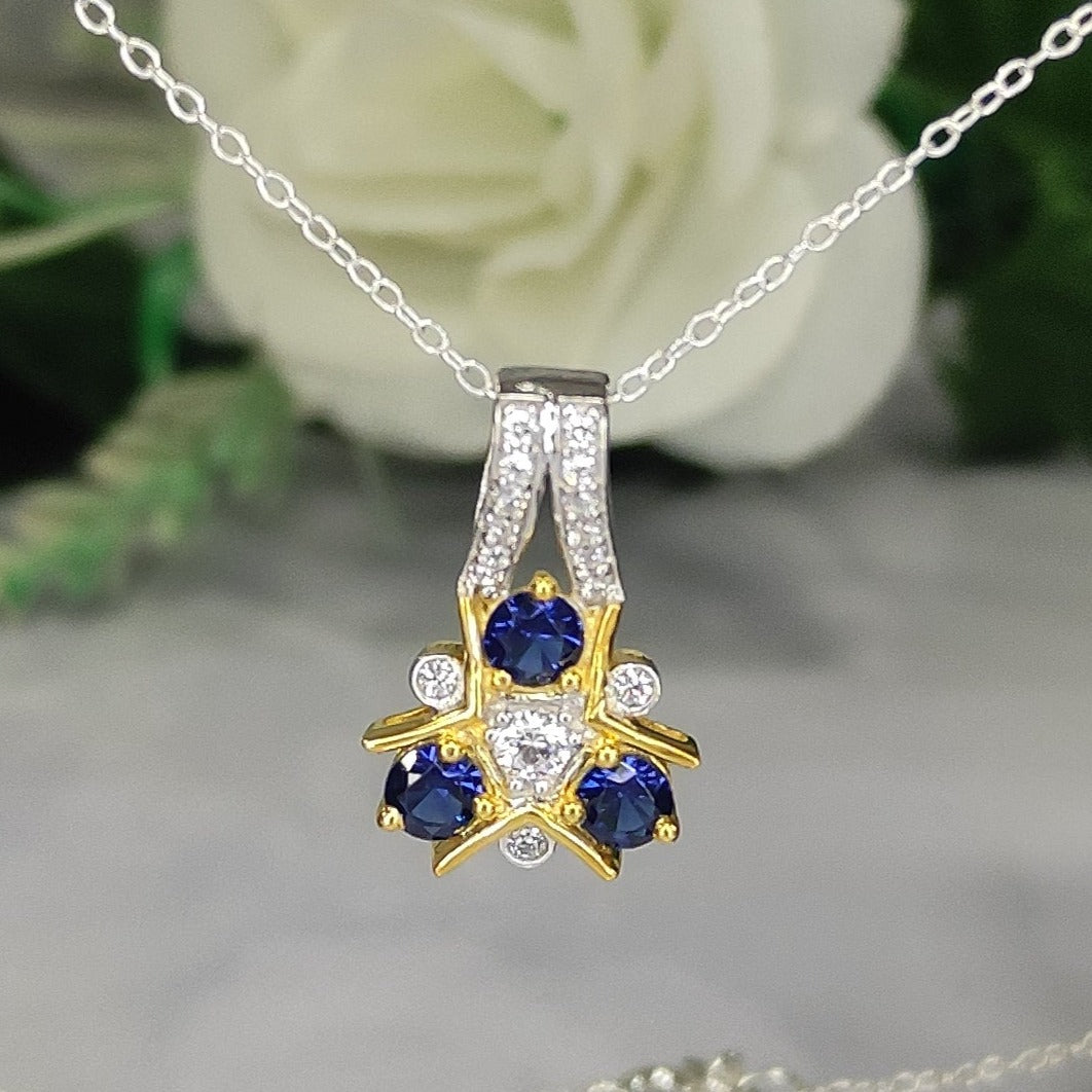 Blue & White Sapphire Zelda Triforce Pendant Necklace - Jewelry Gifts