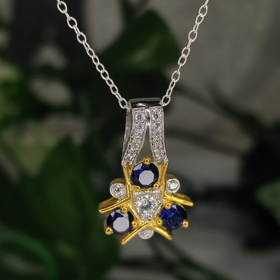 Blue & White Sapphire Zelda Triforce Pendant Necklace - Jewelry Gifts