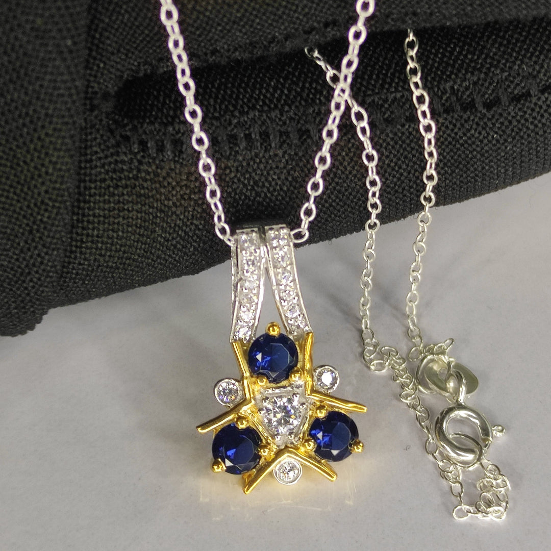 Blue & White Sapphire Zelda Triforce Pendant Necklace - Jewelry Gifts