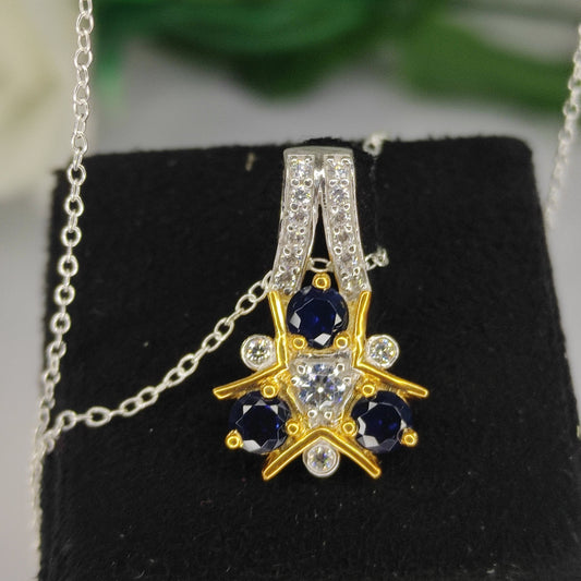 Blue & White Sapphire Zelda Triforce Pendant Necklace