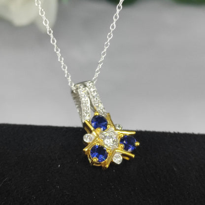Blue & White Sapphire Zelda Triforce Pendant Necklace - Jewelry Gifts