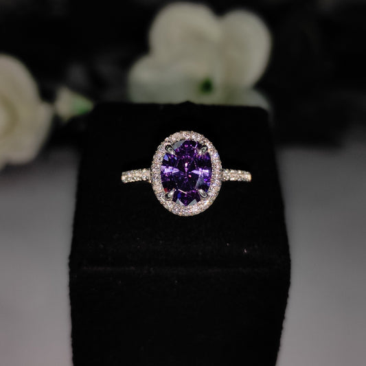 Oval Amethyst Ring Engagement Ring Halo Gemstone dainty Promise Ring