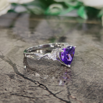 Heart Shaped Amethyst & White Diamond Promise Ring - Statement Rings