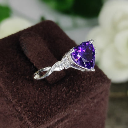 Heart Shaped Amethyst & White Diamond Promise Ring - Statement Rings