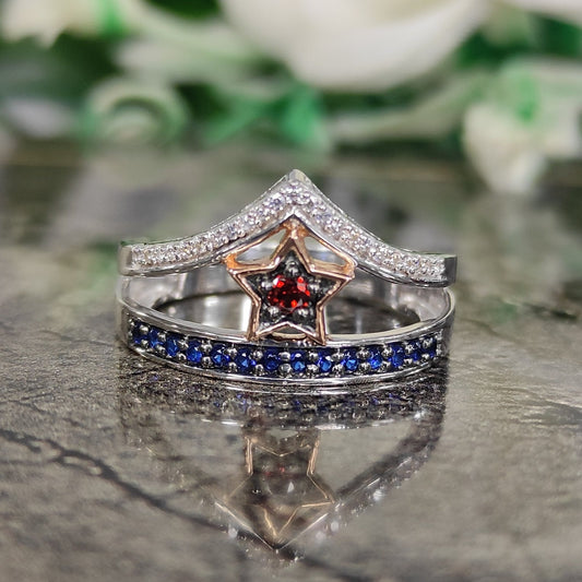 Wonder Women Collection Garnet & Blue Sapphire Diamond Engagement Wedding Ring