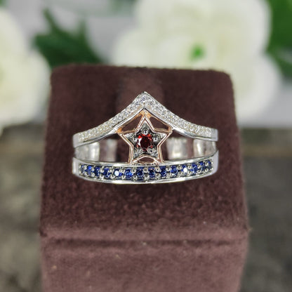 Wonder Women Collection Garnet & Blue Sapphire Diamond Engagement Wedding Ring