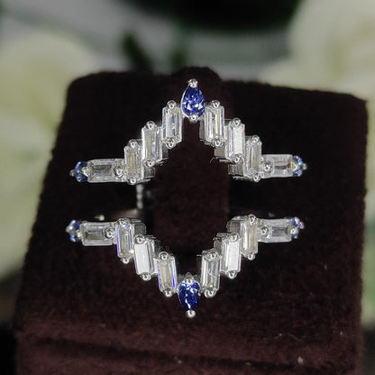 Bauguette Cut Diamond & Tanzanite Wedding Wrap Ring Enhancer Guard