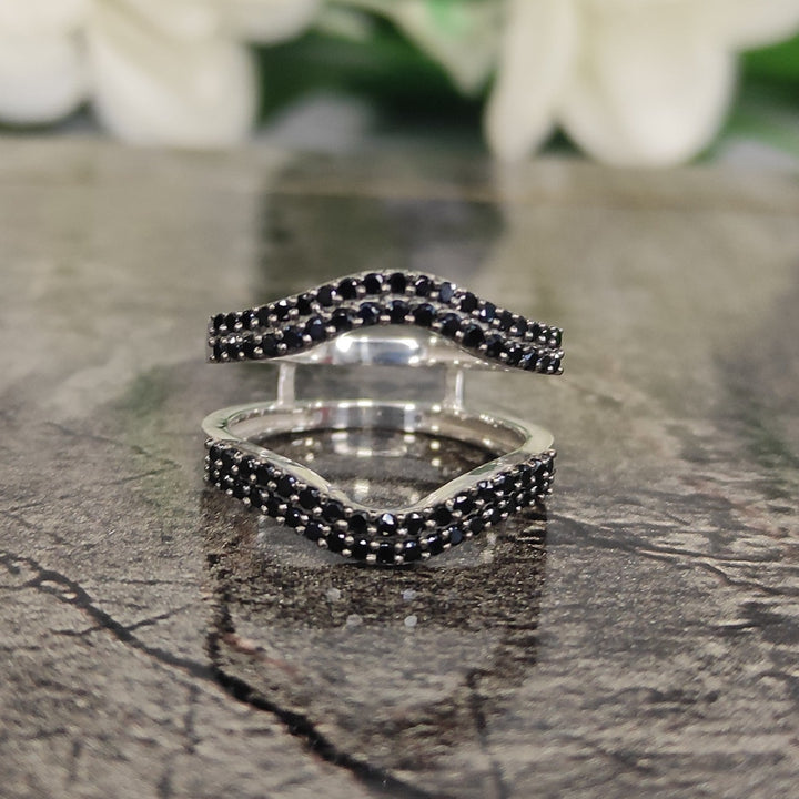 Round Cut Black Diamond Enhancer Wedding Band - Aggie Ring - Bridal Ring Insert