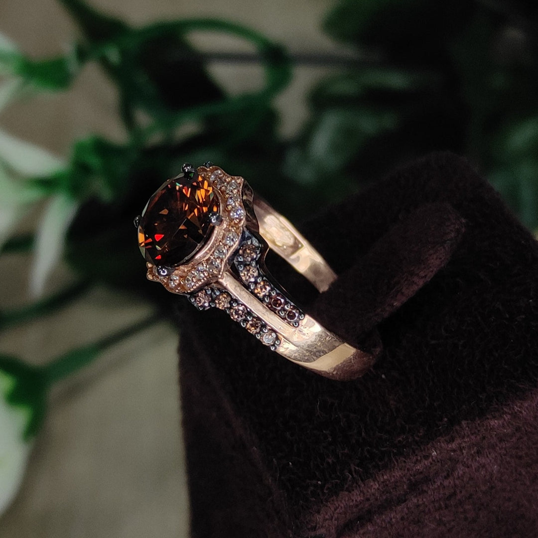 Vintage Brown diamond Engagement Ring For Women 14k Rose Gold Over halo diamond ring