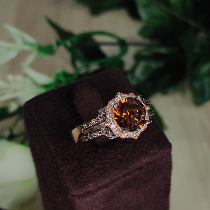 Vintage Brown diamond Engagement Ring For Women 14k Rose Gold Over halo diamond ring