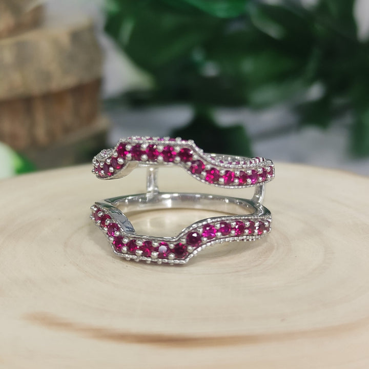 Art Deco Round Cut Ruby Pink Wedding Ring Wrap Guard - Anniversary Gift