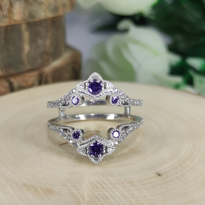 Vintage Amethyst Enhancer Wedding Ring 925 Sterling Silver Enhancer Wrap Engagement Band Ring