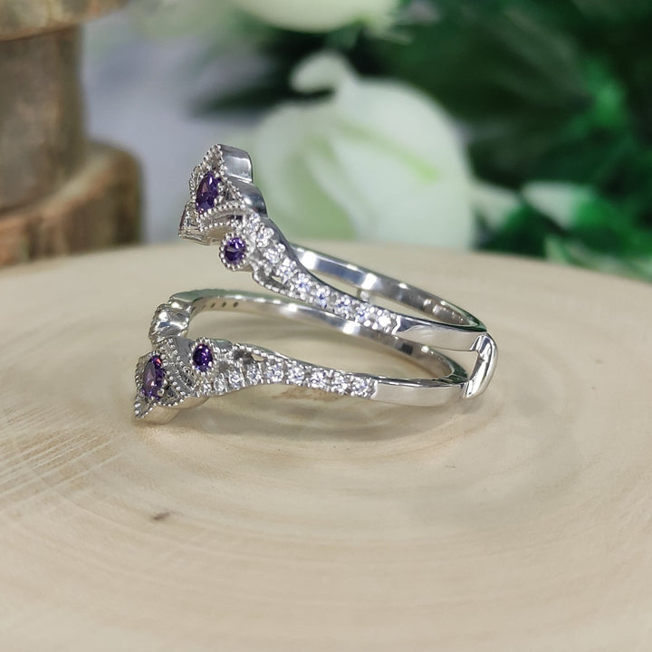 Vintage Amethyst Enhancer Wedding Ring 925 Sterling Silver Enhancer Wrap Engagement Band Ring