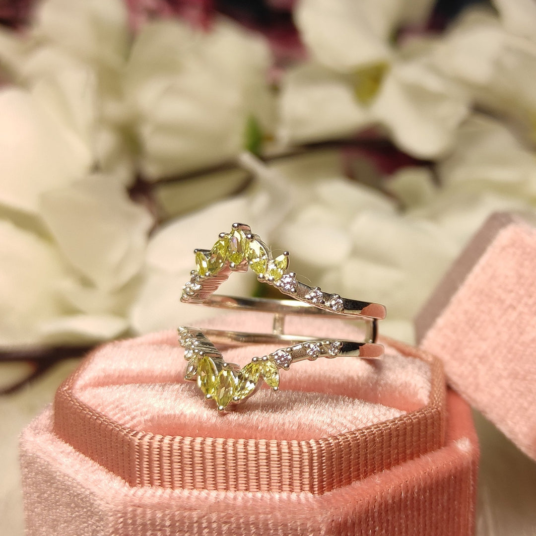 0.50ct Marquise Peridot & Round Diamond Ring Guard Enhancer